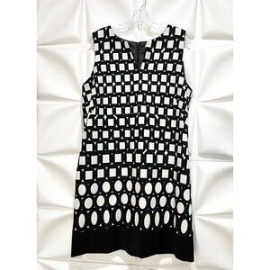 Studio I Sz 16 Black Contrast Geometric Print Shift xl  Sheath Tunic Dress
